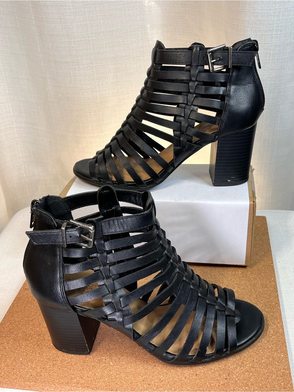 Charlotte Russe Black Gladiator Cage Heels Size 7 Y2K Block Heel